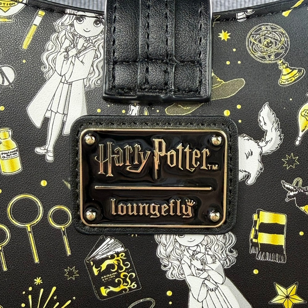 Loungefly Harry Potter Chibi Characters Crossbody Bag Black Gold Anime Print - Picture 8 of 16